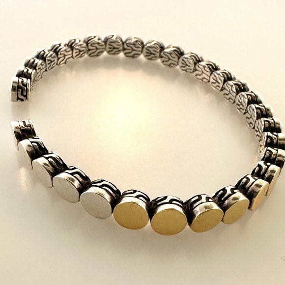 925 Sterling Silver & 18K Yellow Gold John Hardy Dot Flex Cuff Bracelet - 7" - Picture 1 of 14